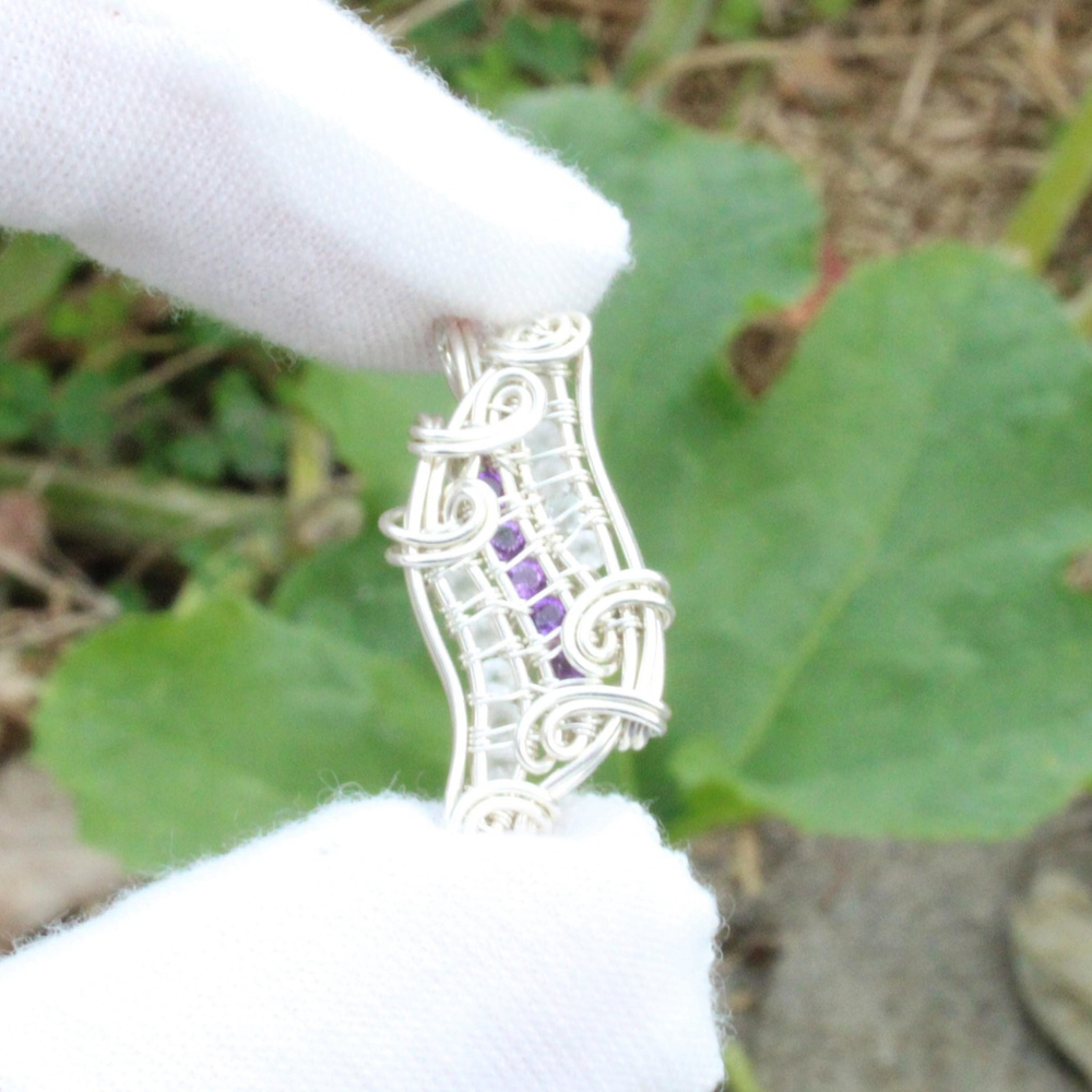 Rainbow Moonstone & Amethyst Pendant – Sterling Silver Wire Wrapped Gemstone